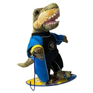 BAB RETIRED T-REX Scaly Build A Bear Green Dinosaur, Surfboard & Scuba Wet Suit